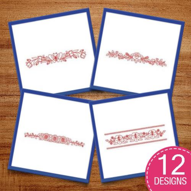 Picture of Redwork Flower Borders Embroidery Design Pack