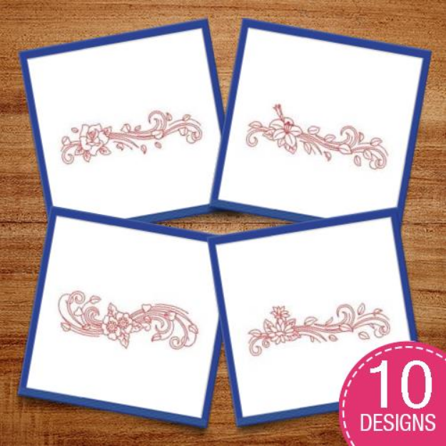 Picture of Redwork Flying Petal Borders Embroidery Design Pack