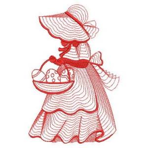 Picture of Redwork Rippled Sunbonnets Machine Embroidery Design