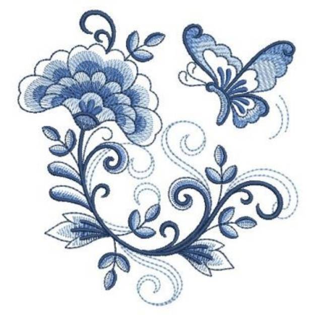 Picture of Delft Blue Flower Machine Embroidery Design