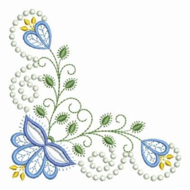 Picture of Candlewick Jacobean Flower Corners Machine Embroidery Design