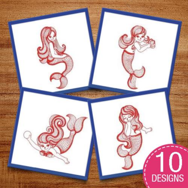 Picture of Redwork Little Mermaid Embroidery Design Pack