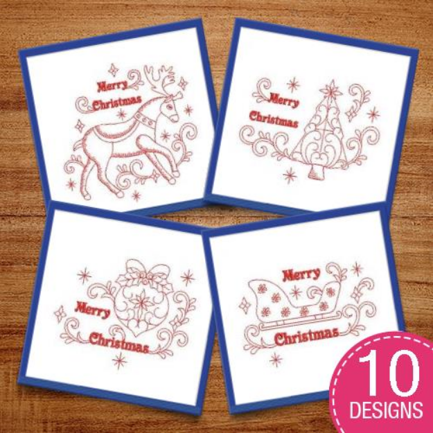 Picture of Redwork Season Greetings Embroidery Design Pack