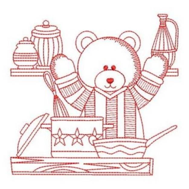 Picture of Redwork Country Bear Machine Embroidery Design