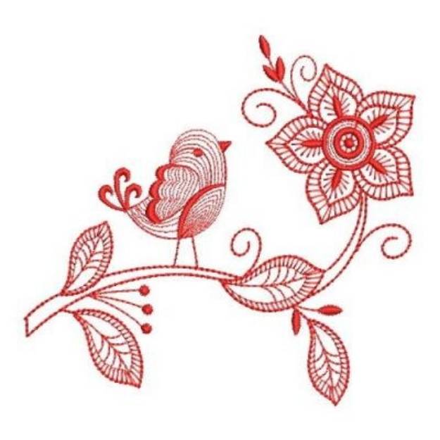 Picture of Redwork Rippled Bird Machine Embroidery Design