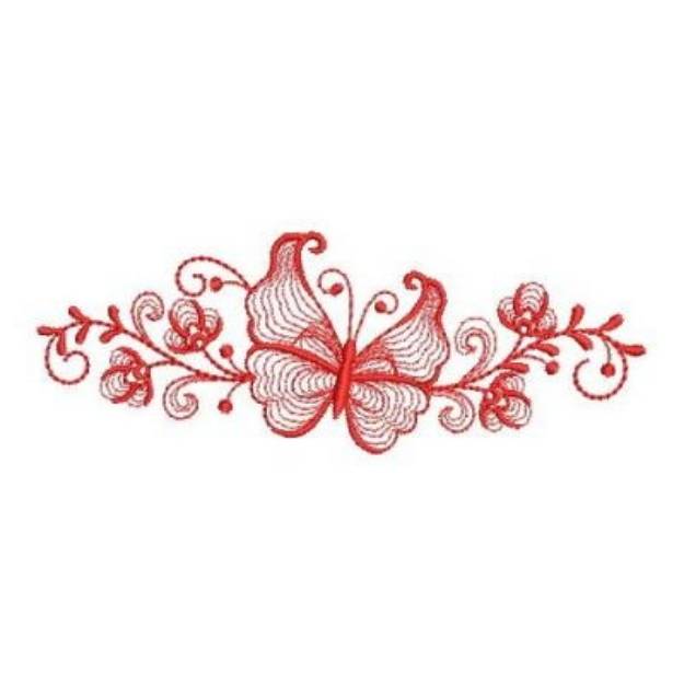 Picture of Redwork Rippled Butterfly Border Machine Embroidery Design