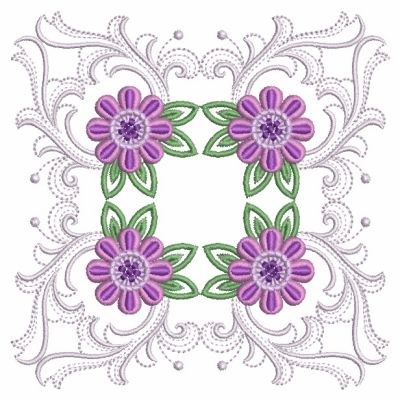 Purple Daisy Baroque  Machine Embroidery Design