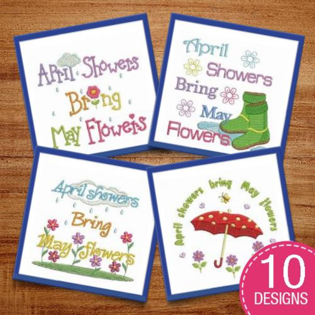 Picture of April Showers Bring May Flowers Embroidery Design Pack