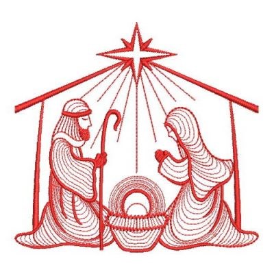 Redwork Nativity Scene Machine Embroidery Design