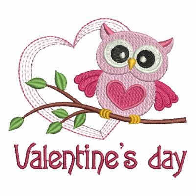 Valentines Day Owl Machine Embroidery Design