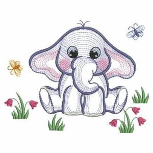 Picture of Elephant & Butterflies Machine Embroidery Design
