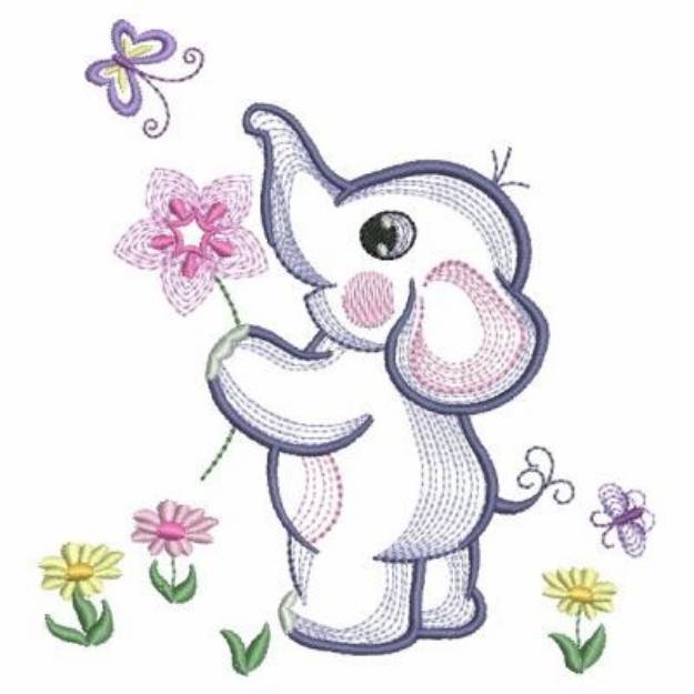 Picture of Elephant & Flowers Machine Embroidery Design