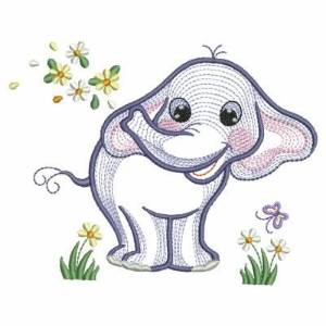 Picture of Elephant & Flowers Machine Embroidery Design