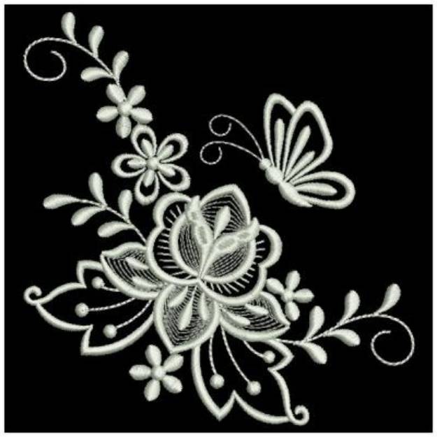 Picture of White Work Butterfly Floral Machine Embroidery Design