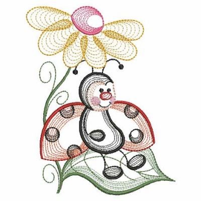 Ladybug Daisy Machine Embroidery Design