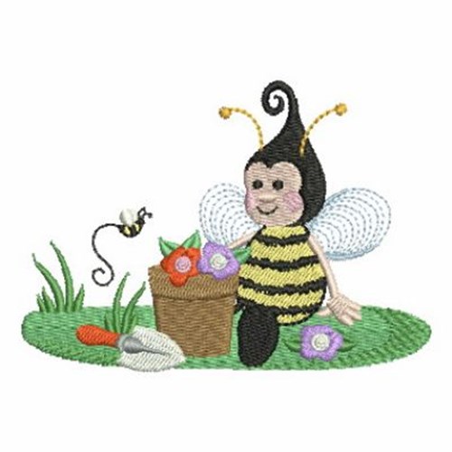 Floral Bee Machine Embroidery Design