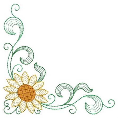Corner Swirl Sunflower Machine Embroidery Design