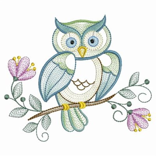 Owl Flowers Machine Embroidery Design