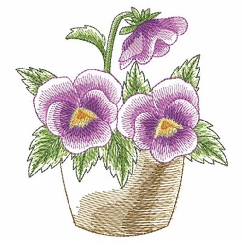 Pansy Pot Machine Embroidery Design