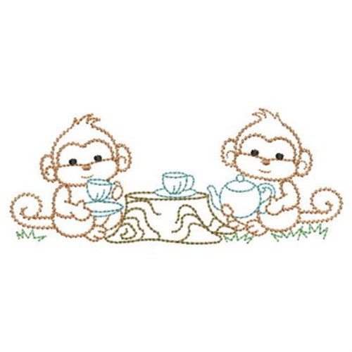 Monkey Tea Party Machine Embroidery Design