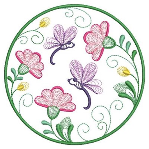 Dragonfly Blooms Machine Embroidery Design