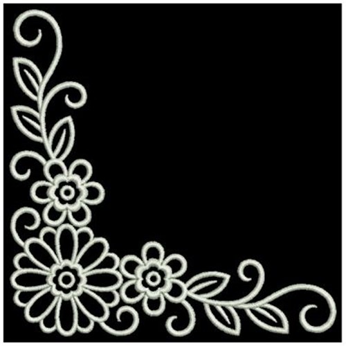White Work Floral Corner Machine Embroidery Design