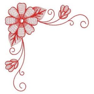 Picture of Redwork Flower Corner Machine Embroidery Design