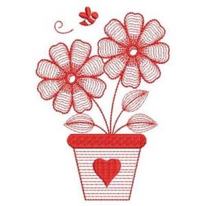 Picture of Redwork Flower Pot Machine Embroidery Design