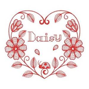 Picture of Redwork Daisy Heart Machine Embroidery Design