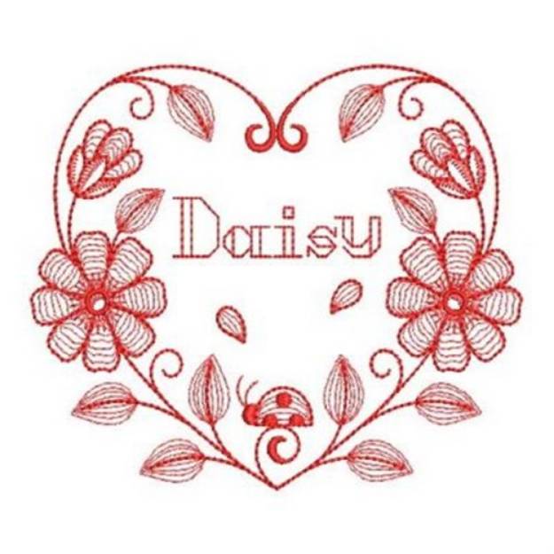 Picture of Redwork Daisy Heart Machine Embroidery Design