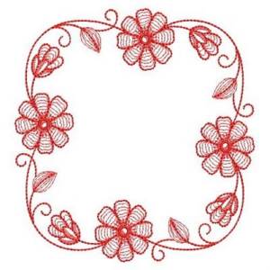 Picture of Redwork Daisy Frame Machine Embroidery Design