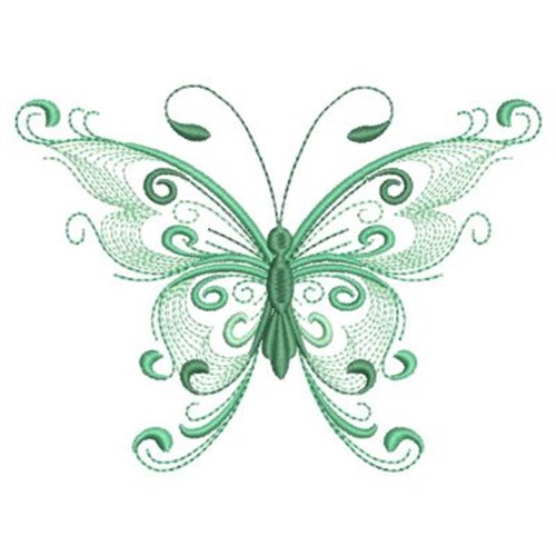 Green Swirly Butterfly Machine Embroidery Design