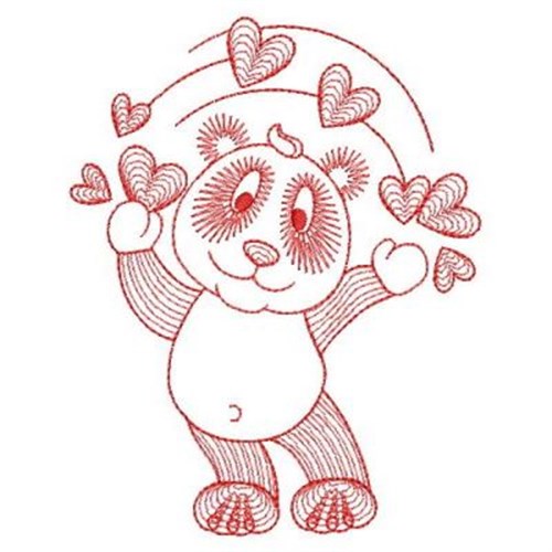 Redwork Heart Panda Machine Embroidery Design
