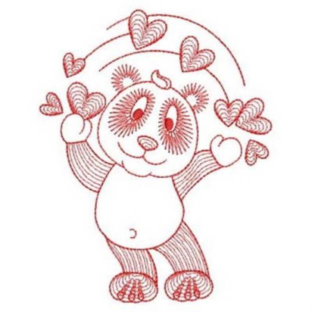 Picture of Redwork Heart Panda Machine Embroidery Design