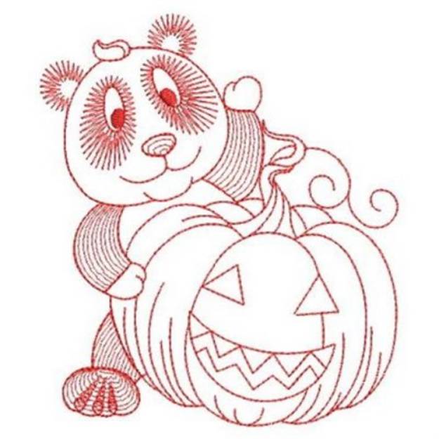 Picture of Redwork Halloween Panda Machine Embroidery Design
