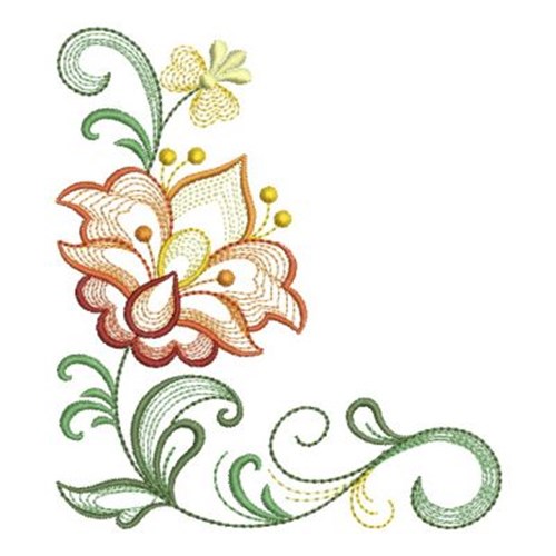 Jacobean Flower Corners Machine Embroidery Design