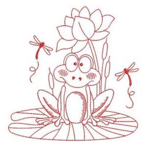 Picture of Redwork Lotus Frog Machine Embroidery Design