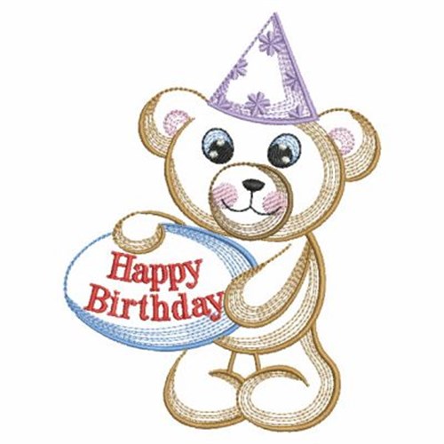 Happy Birthday Bear Machine Embroidery Design