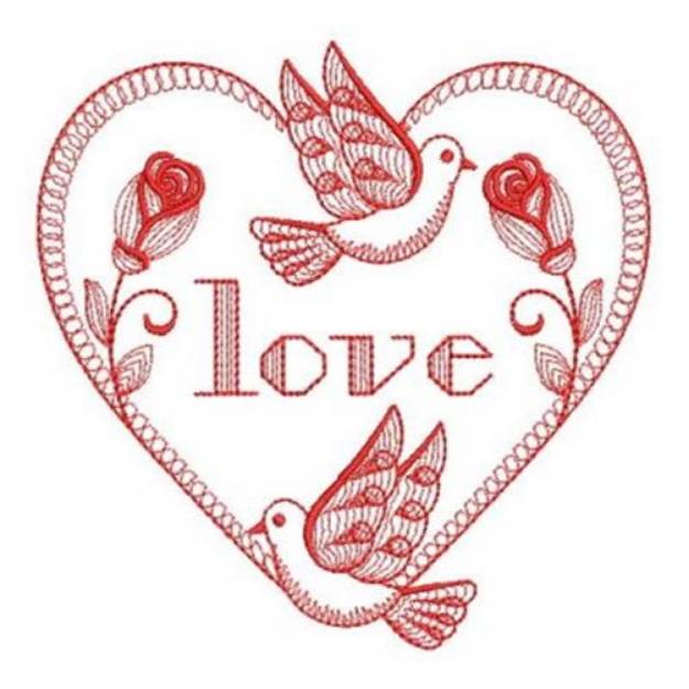 Picture of Redwork Love Doves Machine Embroidery Design