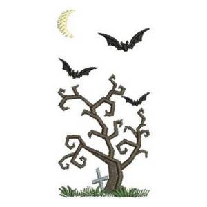 Picture of Halloween Bat & Tree Machine Embroidery Design