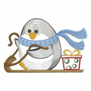 Picture of Christmas Sled Penguin Machine Embroidery Design