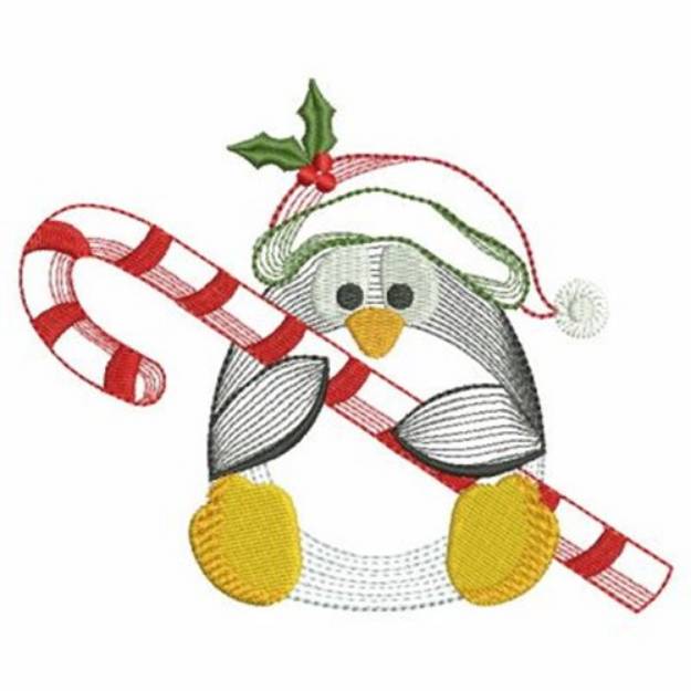 Picture of Candy Cane Penguin Machine Embroidery Design