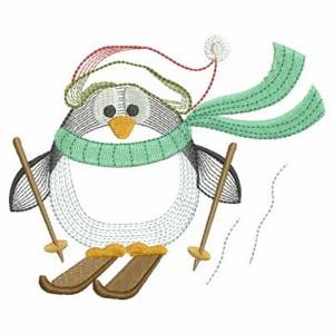 Picture of Snow Ski Penguin Machine Embroidery Design