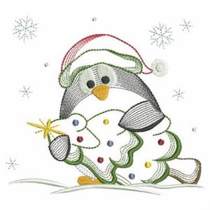 Picture of Xmas Tree Penguin Machine Embroidery Design