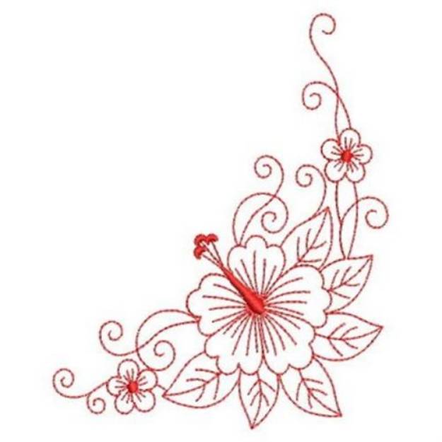 Picture of Redwork Hibiscus Bloom Machine Embroidery Design