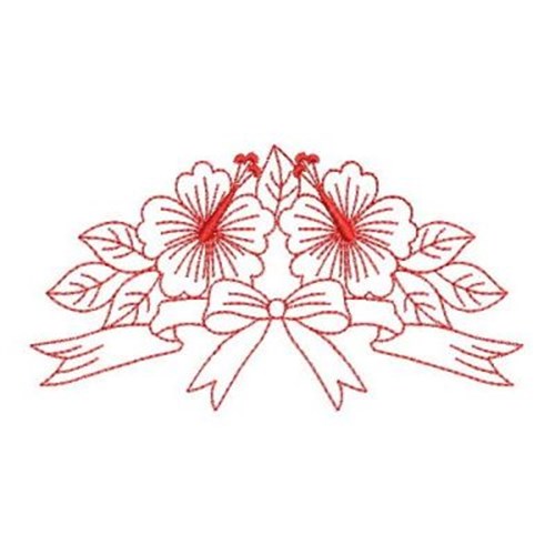 Redwork Hibiscus Floral Machine Embroidery Design