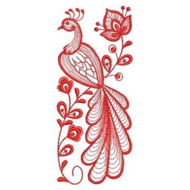 Picture of Redwork Floral Peacock Machine Embroidery Design