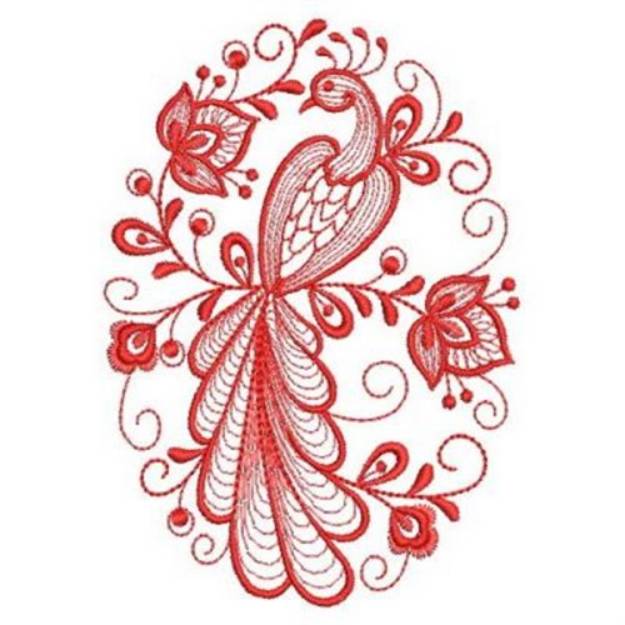 Picture of Redwork Peacock Oval Machine Embroidery Design