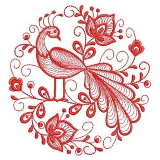 Picture of Redwork Peacock Circle Machine Embroidery Design