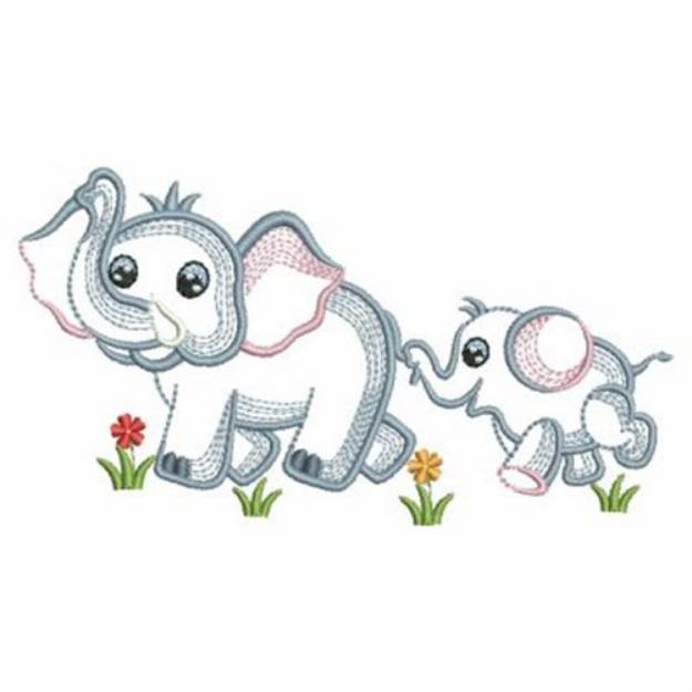 Picture of Elephant Mom & Baby Machine Embroidery Design